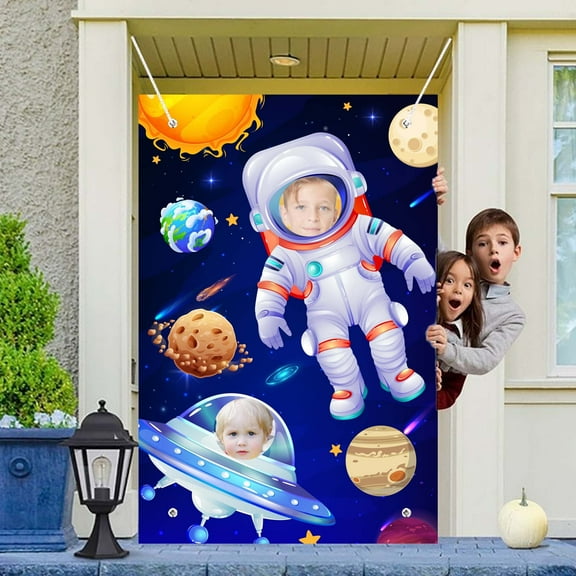 Astronaut Face Photography Background, 59.06''x39.37'' Space Theme Backdrop/Outer Space Birthday Party Backdrop/Outer Space Party Backdrop for Space Photo Prop & Space Birthday Party Decorations