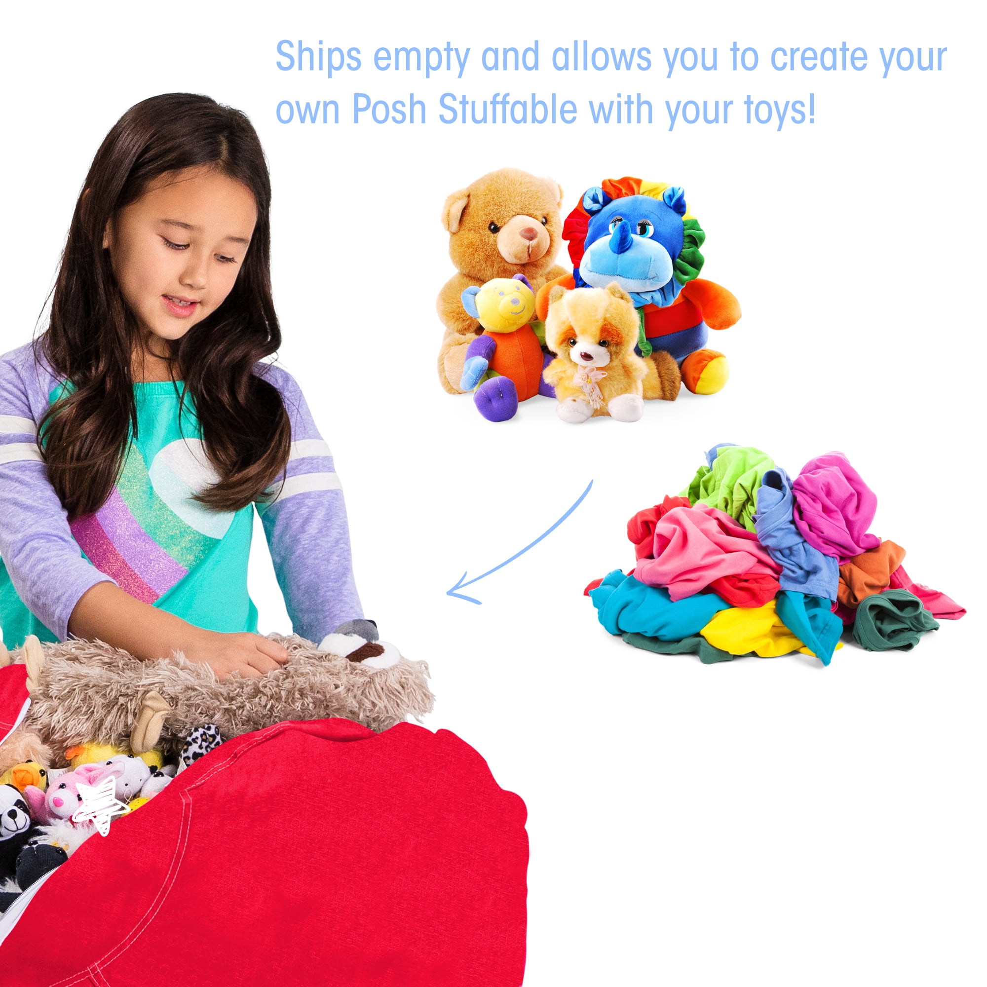 Posh Creations Bean Bag Stuffable Cover - Toy Organizer, Soft Cover, Kids, 2.25 ft, Red