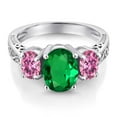 thumbnail image 3 of Gem Stone King 925 Sterling Silver Ring Oval Nano Emerald Pink Moissanite (2.42 Cttw), 3 of 6