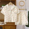 thumbnail image 2 of KPOPLK Girls Pjs Outfit Toddler Girl 2 Piece Button Down Cute Print Short Sleeve & Shorts Pjs Set Soft Fun Sleepwear for Kids Clothes Size 7-8 Years,Beige, 2 of 5