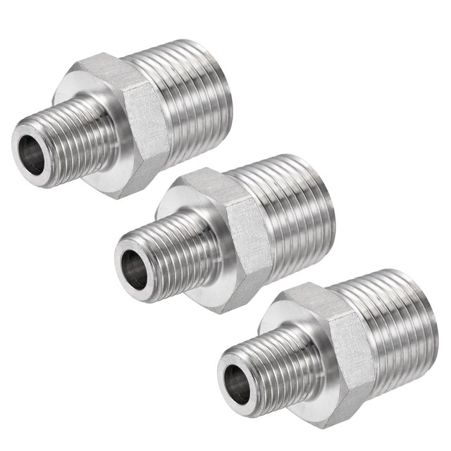 Unique Bargains 1/2x1/4 BSPT Filetage Mâle Raccord de Tuyau de Réducteur Hexagonal en Acier Inoxydable 3 Comte