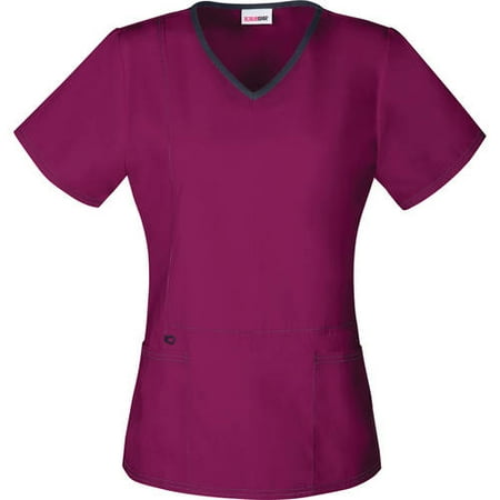 Women's V-Neck Scrub Top with Front Fashion Seam Detail