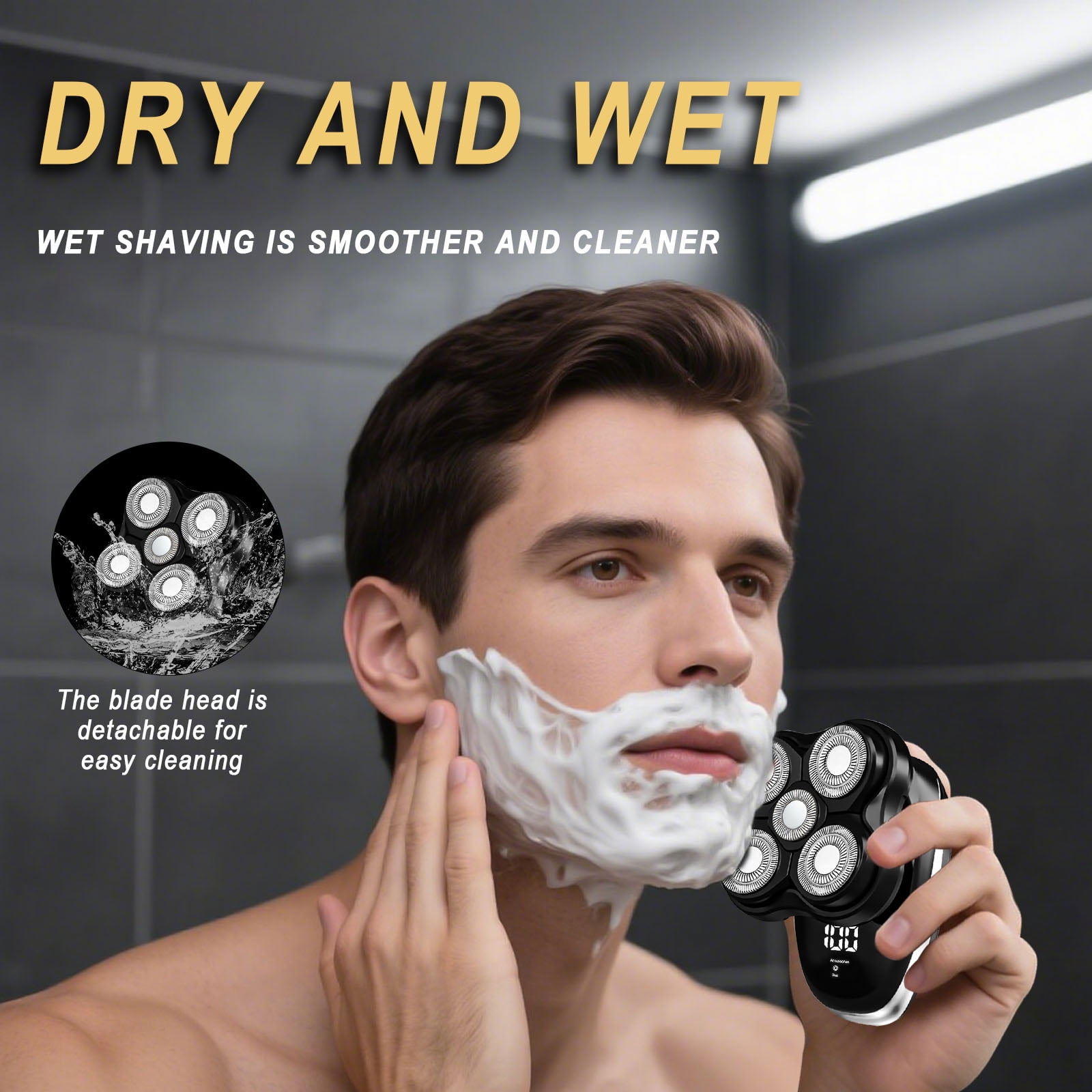 LQT Head Shavers for Bald Men,Wet & Dry Bald Head Shaver,Rechargeable Head Razor with LED Display and 3 Second Safety Lock,5D Floating Head Shaver Comes with Magnetic Detachable Blades