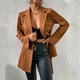 thumbnail image 2 of Chaqueta de traje para mujer, reversos de manga larga, traje informal delgado y elegante para mujer, prendas de vestir para trabajo de oficina, marrón L, 2 of 7
