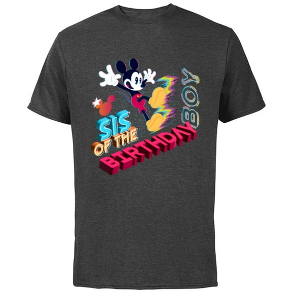 Disney Mickey Mouse Family Star Sis of the Birthday Boy - Short Sleeve Cotton T-Shirt for Adults - Customized-Charcoal