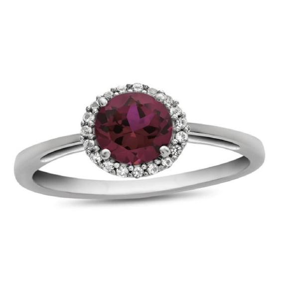 Mooneye 7MM Round Cut Red Ruby 925 Sterling Silver Women Halo Accents Valentines Day Gift Ring