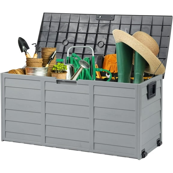 ZYPPP 75 Gallon Outdoor Storage Box, Lockable Plastic Storage Containers with Lid, Patio Deck Box Furniture for Garden, Pool, Balcony, Yard (Black)