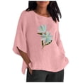 thumbnail image 1 of TSADFHJI Hauts pour Femmes T-Shirt Court en Coton et Lin Imprimé Orchidée avec Col Rond S, 1 of 4