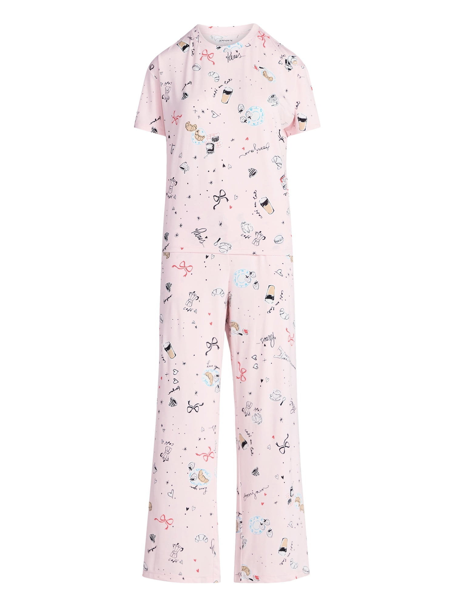 Joyspun Women's Dreamy Soft Collection Short Sleeve Sleep Top and Open Leg Pants Pajama Set, 2-Piece, Sizes XS-3X