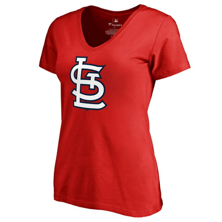 St. Louis Cardinals Women&#39;s Team Color Primary Logo V-Neck T-Shirt - Red - 0