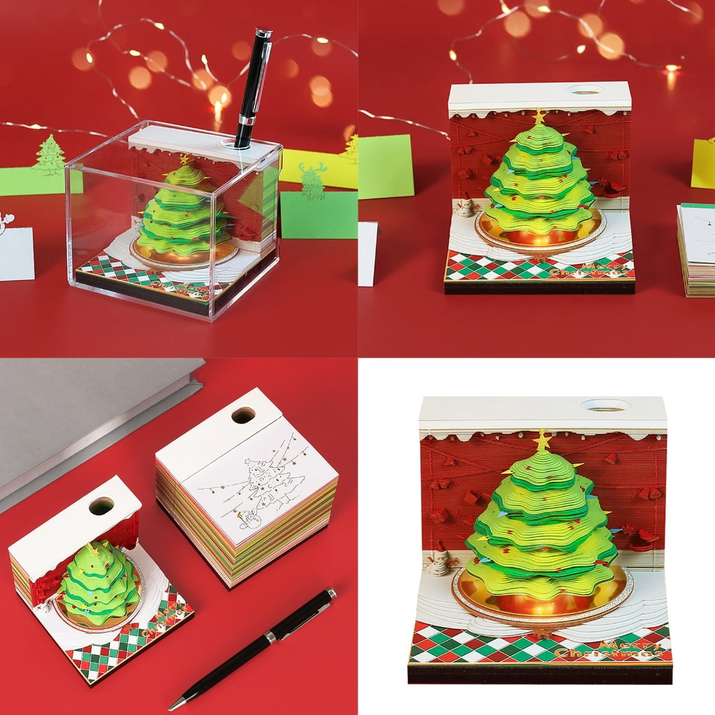 JZROCKER 3D Paper Sculpture Note Pad with Pen Holder for Christmas Decoration