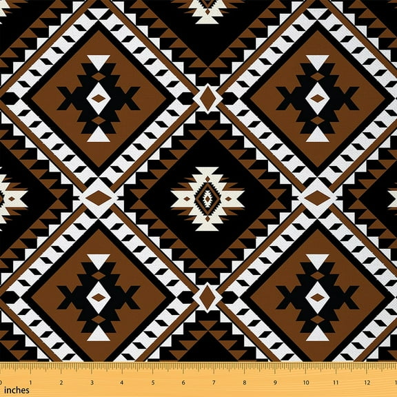 jejeloiu Vintage Aztec Fabric by the Yard 1 Yard,Boho Geometric Pattern Home Decor Fabric by the Yard,Brown Black Geometric Sewing Fabric,Ultra Soft Home Decor