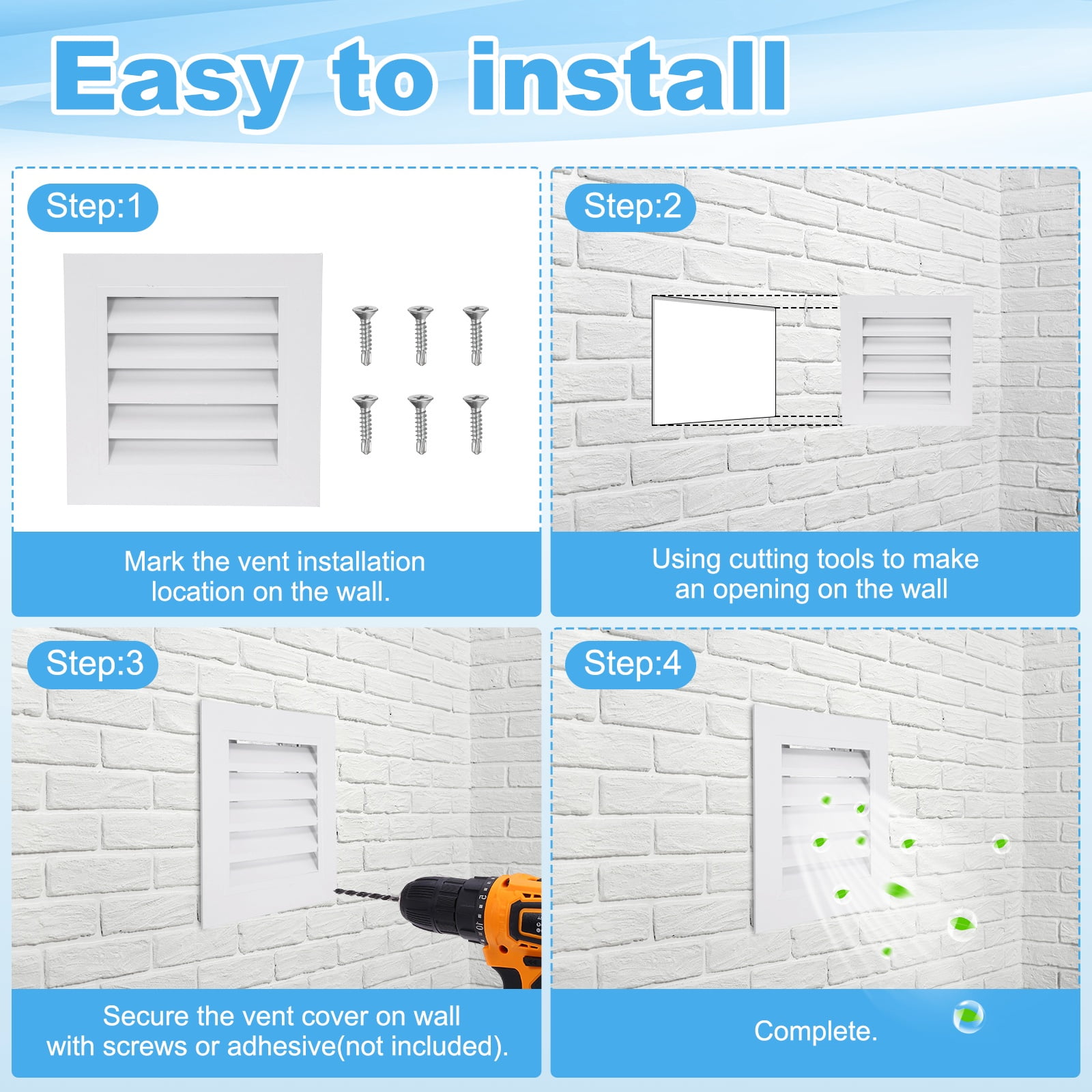 Uxcell 12x12 Inch Gable Vent, 2PCS Aluminum Alloy Wall Shed Vents with Strainer, White