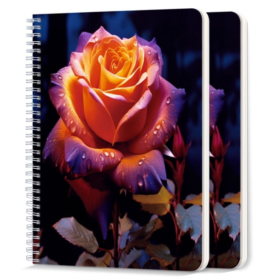 Spiral Notebook,College Ruled Journal,8.26" x 5.71" 50 Sheets/100 Pages,2 Pack - Rose With Petals in Shades of Orange And Purple