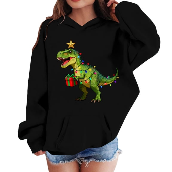 Christmas Brunch for Children Boy and Girl Long Sleeve Crew Neck Dinosaur Pullover Kawaii with Hood Sweatshirt Child 2026