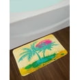 thumbnail image 2 of Vintage Beach Bath Mat, Grunge Illustration of Palm Trees Hot Sun Vibrant Tones, Plush Bathroom Decor Mat with Non Slip Backing, 29.5" X 17.5", Pink Pastel Yellow, by Ambesonne, 2 of 2