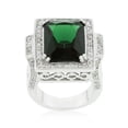thumbnail image 2 of Rhodium Plated Classic Cocktail Ring Featuring Filigree Crafting and Emerald Green CZ Size 10, 2 of 4