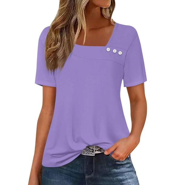 Usted Es Más Que una Camisa de Puntuación de Prueba, de Moda Casual Color Sólido Botón de Manga Corta Cuello en V para Mujeres