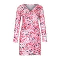 thumbnail image 4 of Women Dresses Plus V-neck Long Sleeved Dresses Printed Printed Sexy Fashion Dresses Pink Trendy Skirt Size L, 4 of 9