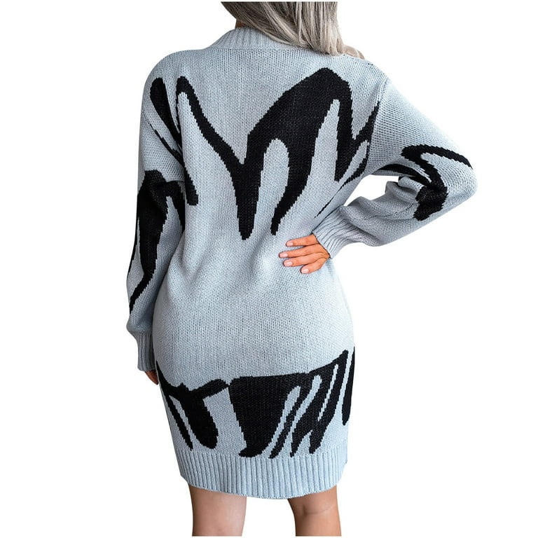 open lace back dress Leopard Print High Neck Shift Mini Sweater Dress Leopard / S