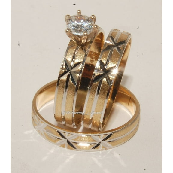 Sparkle Jewels Trio Ring Set Wedding Round Cut CZ 14K Yellow Gold Plated