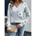 thumbnail image 5 of Female Oversized V Neck Fuzzy Sweaters Casual Loose Long Sleeve Chunky Knit Pullover Jumper Tops Gray XXL, 5 of 8