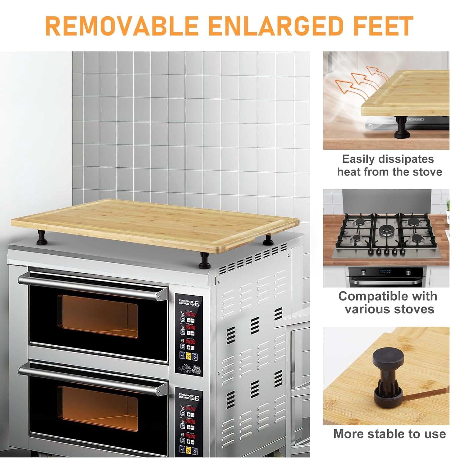 Twister.CK Bamboo Cutting Board Stovetop Cover, 30"x20" Extra Large Noodle Board with 4 Removable Feet, Juice Groove, Stove Top Covers for Electric Stove, Gas Burners, Counter Space