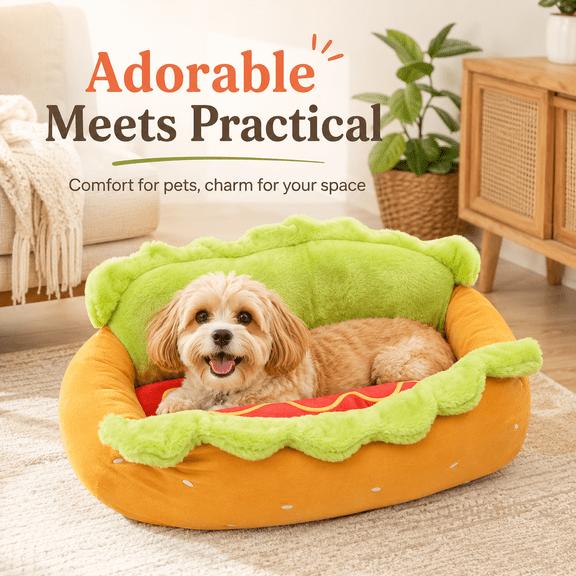 Soft Plush Hot Dog Shaped Pet Rest Bed, Warm Animal Sleeping Cushion, Indoor Sleep Mat for Sofa Floor, Puppy Daily Relax Layout