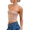 thumbnail image 4 of KOMOO Strapless Crop Top for Women Twist Front Hollow Knitted Tube Top Sleeveless Bandeau Bustier Tops, 4 of 8