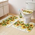 thumbnail image 2 of Sunflower Bath Mat 3 Piece Bathroom Rug Set, Country Botanical Yellow Green Floral Leaf Non Slip Bath Rug Contour Mat and Toilet Lid Cover, Absorbent Shower Mats Soft Bath Rugs and Mats Sets, 2 of 8