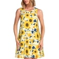 thumbnail image 1 of Fotbe Navy Blue Leaf Sunflower Vestido de Verano sin Mangas para Mujer – Vestido Midi Línea A, Estilo Camiseta Floral, Vestido Playero Casual y Fluido, 1 of 7