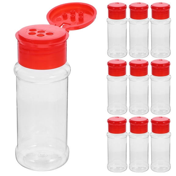 10pcs Plastic Spice Pot Seasoning Bottles Pepper Shakers Salt Jar Condiment Can for Kitchen Barbecue in Red