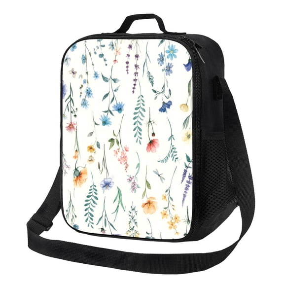 Hanging Wildflower Botanical Lunch Bag Insulated Thermal Lunch Box with Shoulder Strap & Handle for Women and Men