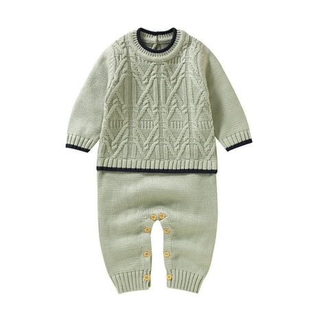 

Baby Cable Knit Splice Romper Cotton Long Sleeve Boy Girl Sweater Clothes Baby Jumpsuit Long Sleeve Hooded Jumpsuit Fall Winter Mint Green 3-6 Months