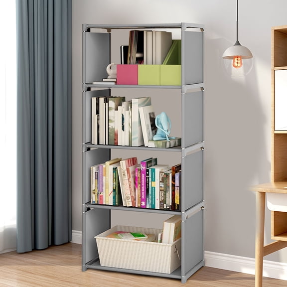 Aiqidi 4 Tier Bookcase Shelf Vertical Open Storage Rack Toys Clothes Organizer Multipurpose Bookcase for Home Office