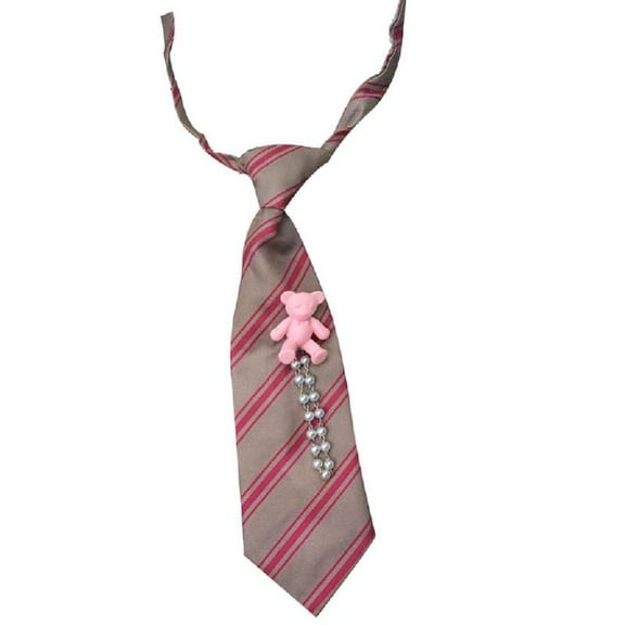 Kids Cute Bear Pearls Striped Neck Tie Adjustable Pre Tied Ties for Children