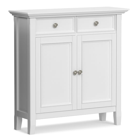 Simpli Home Amherst 36 inch Wide Solid Wood Transitional Storage Cabinet in White