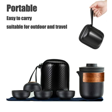 

LNGOOR Travel Tea Set with Portable Bag Ceramic Kungfu Tea Set Drinker Teafans Gift Suitable for Travel Office and Home (Black)