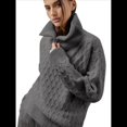 thumbnail image 3 of Suéteres de Mujer Otoño Invierno 2025, Jersey Informal de Punto con Cremallera de un Cuarto de Pulgada, Jersey de Punto de Diamante Gris M, 3 of 10