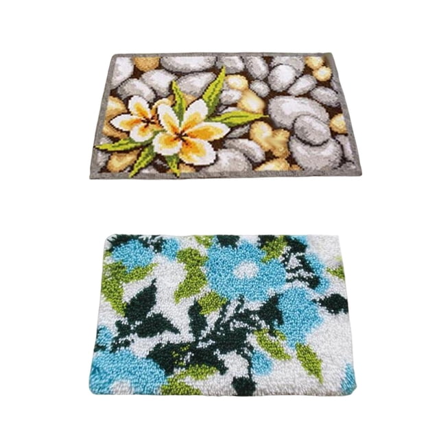 veasfak 2Bag Latch Hooking Rug Kits Carpet DIY Needlework Embroidery Crafts Bathroom Blue Flower Yellow Flower