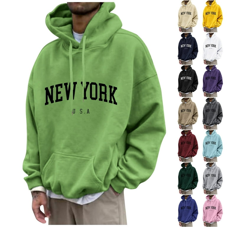 TQWQT Men's Oversized Pullover Letter Print Graphic Hoodies Long Sleeve  Casual New York Sweatshirt with Pocket Camel 5XL 