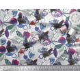 thumbnail image 2 of Soimoi Japan Crepe Satin Fabric Floral & Cock Watercolor Printed Craft Fabric by The Yard 42 Inch Wide, 2 of 3
