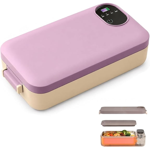 Portable Electric Lunch Box with Self-Heating, 900ml Stainless Steel Food Warmer, No Water Needed, Adjustable Temp, Rechargeable for Office Travel (B,Plug-in)