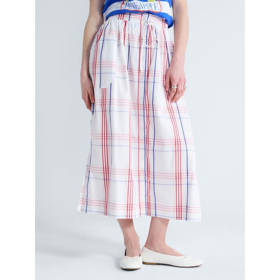 Free Assembly Women's and Women's Plus Button-Front Cotton Maxi Skirt, Sizes XS-4X