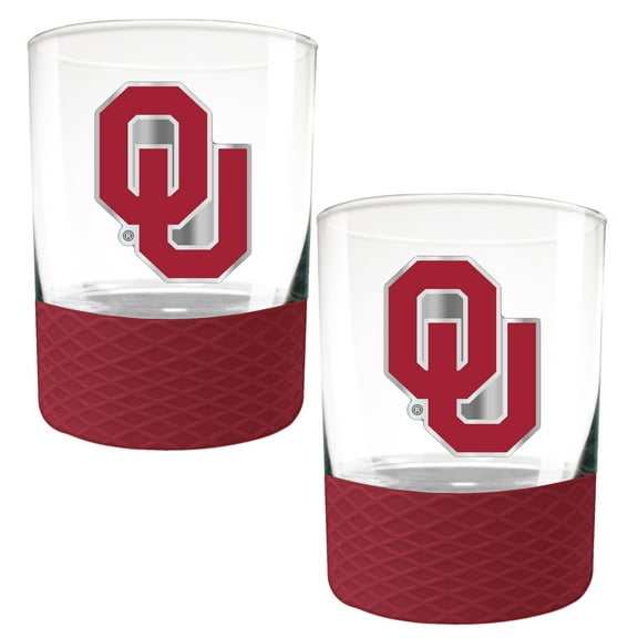 Oklahoma Sooners 2-Pack 14oz. Rocks Glass Set with Silcone Grip