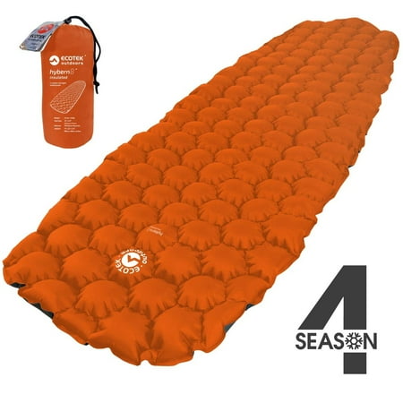 EcoTek Outdoors Insulated Hybern8 4 Season Ultralight Inflatable Sleeping Pad for Hiking Backpacking and Camping - Contoured FlexCell Design - Perfect for Sleeping Bags and Hammocks (Fire (Best Backpacking Sleeping Pad)