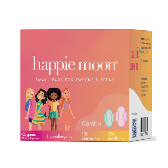 Happie Moon Organic Cotton Tween Period Pads Variety Pack  10 Starter Pads,  10 Small Pads, Ultra-Thin,  Leak-Proof & Toxin-Free