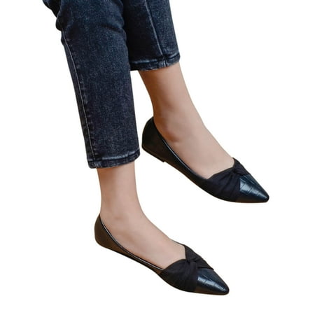 Xysaqa Black Flats for Women  Running Shoes for Women Fashion Women Ladies Round Toe Flat Bow-Knot Leisure Comfortable Top Head Shoes Wedding Shoes for Women Savings!