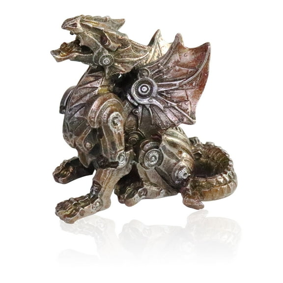 Steampunk Gears Siting Dragon Figurine 3" by 3-1/2" - Meticulous Detail