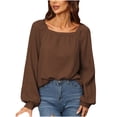 thumbnail image 1 of Hauts d'Automne pour Femmes Col Rond Couleur Unie Manches Longues Blouse Habillée Décontractée Coupe Ample Confortable pour Sortir, 1 of 4